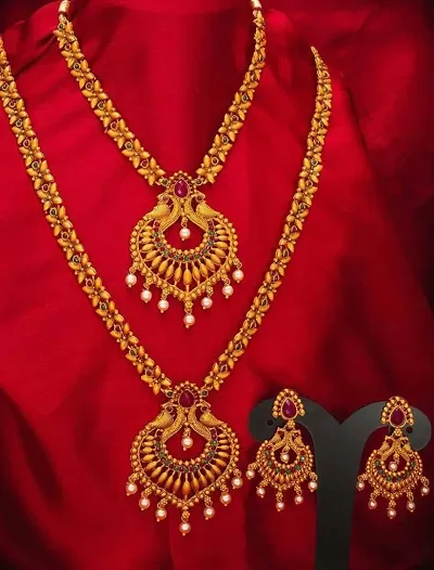Beautiful Designer Ethnic Matte and Gold Finish Temple Jewellery Set