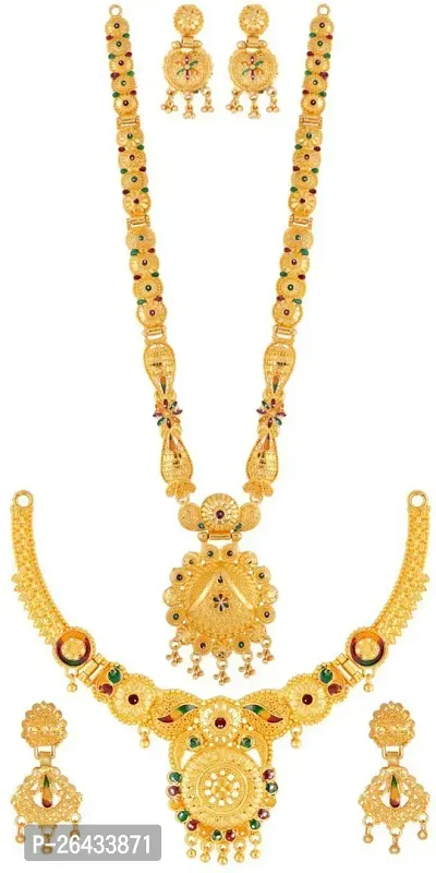 Stylish Golden Brass Jewellery Set For Women Pair Of 2-thumb0