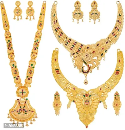 Stylish Golden Brass Jewellery Set For Women Pair Of 3