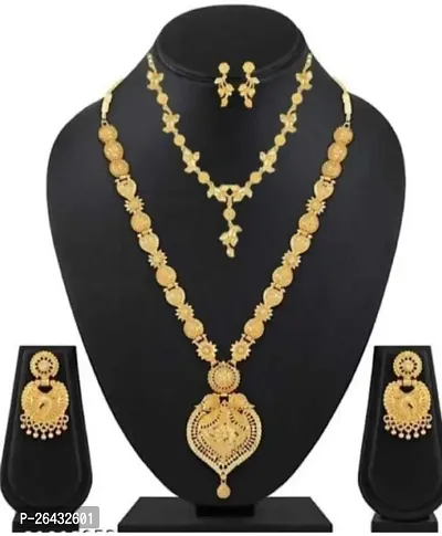 Stylish Golden Brass Jewellery Set For Women Pair Of 2