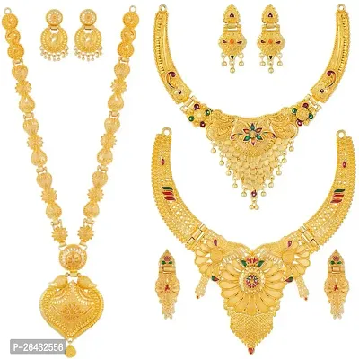 Stylish Golden Brass Jewellery Set For Women Pair Of 3