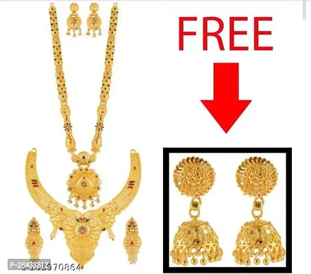 Stylish Golden Brass Jewellery Set For Women Pair Of 3