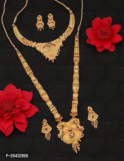 Stylish Golden Brass Jewellery Set For Women Pair Of 2-thumb2