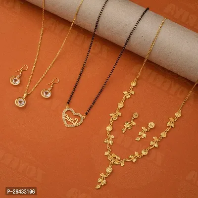 Stylish Golden Brass Jewellery Set For Women Pair Of 3