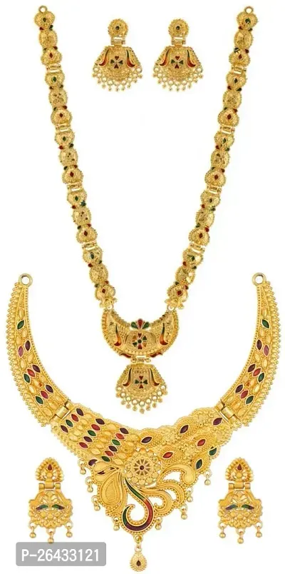 Stylish Golden Brass Jewellery Set For Women Pair Of 2