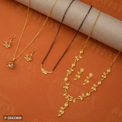 Stylish Golden Brass Jewellery Set For Women Pair Of 3