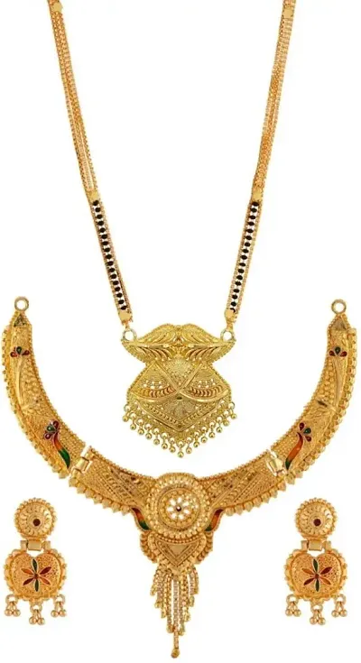 JERU CREATION Original Wax Forming Work Premium Rani Jewellery Set for Women (Golden) (B6-20-chandni)