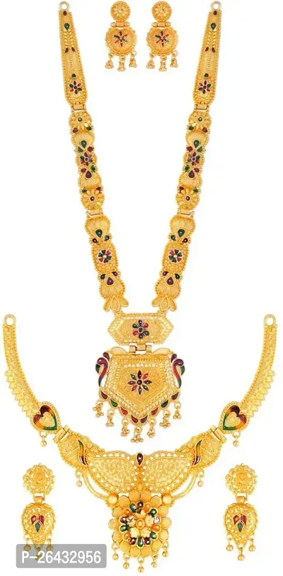 Stylish Golden Brass Jewellery Set For Women Pair Of 2-thumb0