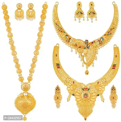 Stylish Golden Brass Jewellery Set For Women Pair Of 3