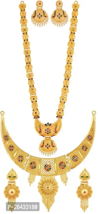 Stylish Golden Brass Jewellery Set For Women Pair Of 2-thumb0