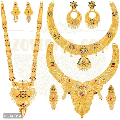 Stylish Golden Brass Jewellery Set For Women Pair Of 3-thumb0