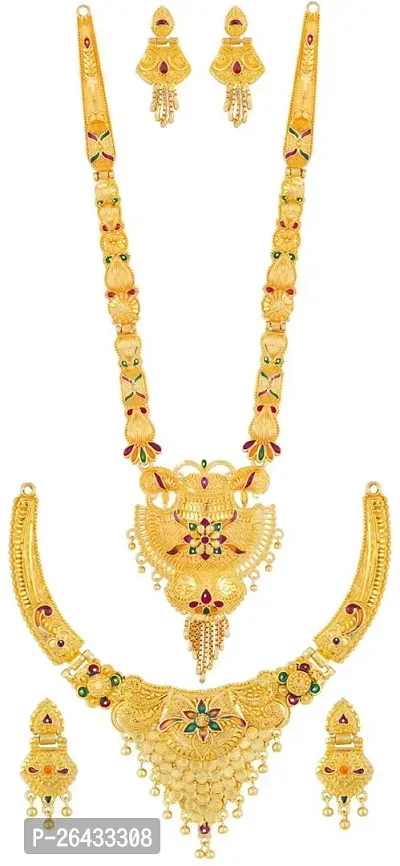 Stylish Golden Brass Jewellery Set For Women Pair Of 2-thumb2