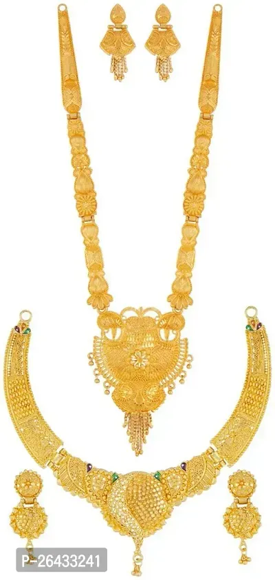 Stylish Golden Brass Jewellery Set For Women Pair Of 2-thumb0