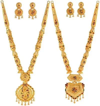 Traditional Alloy Golden Jewellery Set Combo- Set Of 2