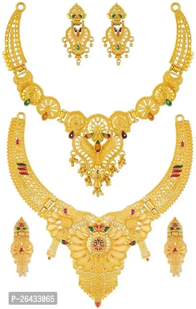 Stylish Golden Brass Jewellery Set For Women Pair Of 2