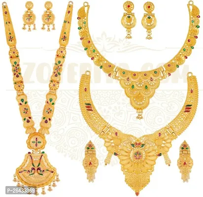 Stylish Golden Brass Jewellery Set For Women Pair Of 3-thumb0