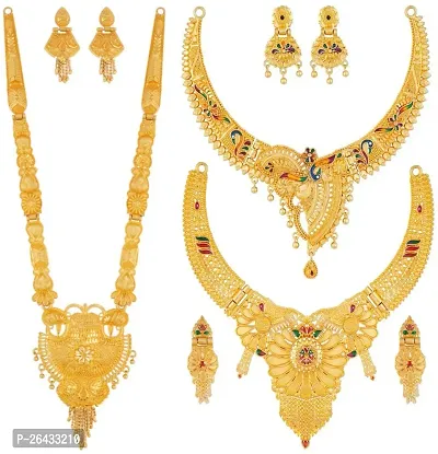 Stylish Golden Brass Jewellery Set For Women Pair Of 3