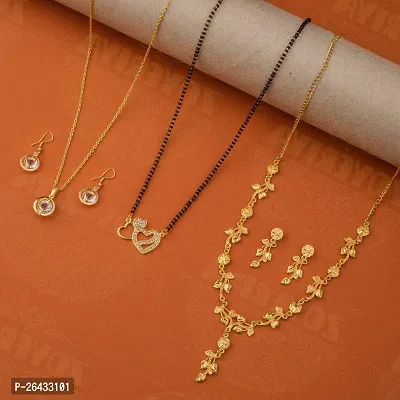 Stylish Golden Brass Jewellery Set For Women Pair Of 3-thumb0