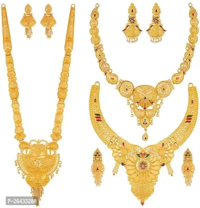 Stylish Golden Brass Jewellery Set For Women Pair Of 3