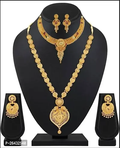 Stylish Golden Brass Jewellery Set For Women Pair Of 2-thumb0