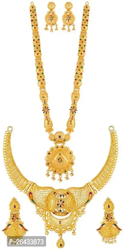 Stylish Golden Brass Jewellery Set For Women Pair Of 2-thumb0