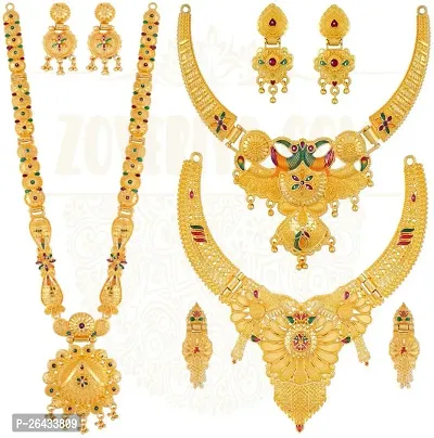 Stylish Golden Brass Jewellery Set For Women Pair Of 3-thumb0