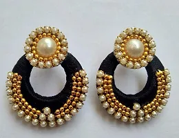 Kerala saree set mundu kunjam worked 2x3 black silver 2mtr, 2.5 mtr, 1 mtr jacquard embossed blouse with black silver thread work earrings (rangoli)-thumb1