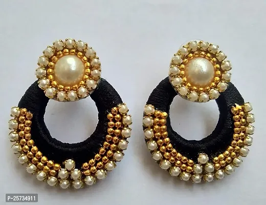 Kerala saree set mundu kunjam worked 2x3 black silver 2mtr, 2.5 mtr, 1 mtr jacquard embossed blouse with black silver thread work earrings (rangoli)-thumb2