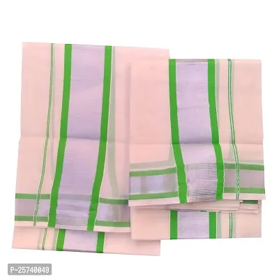 kerala saree set mundu 2x3 parrot green silver 2 mtr, 2.5 mtr