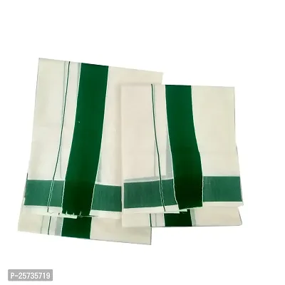 Women's Hand Loom Cotton Set Mundu (set001_Leaf Green)