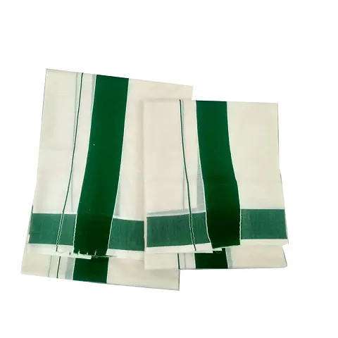 Women's Hand Loom Set Mundu (set001_Leaf Green)