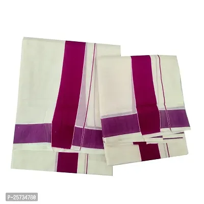 Women's Handloom Cotton Set Mundu (set001_Magenta)-thumb0