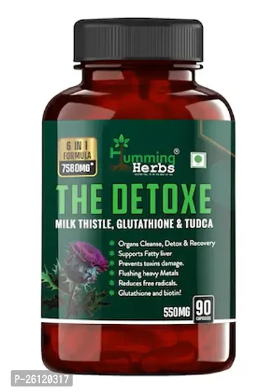 Humming Herbs Liver Detox Supplement 1000mg | Milk Thistle and glutathione Extract | Support Liver Cleanse  Digestion - 90 Capsules