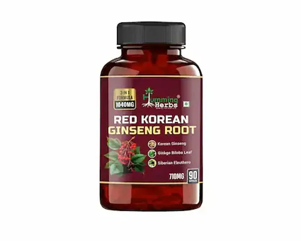 Humming Herbs Red Korean Ginseng -1040mg- Energy Booster, Immune Support, Mental Clarity Herbal Supplement | Red Korean, Ginkgo Biloba Leaf, Siberian Ginseng 90 Cap