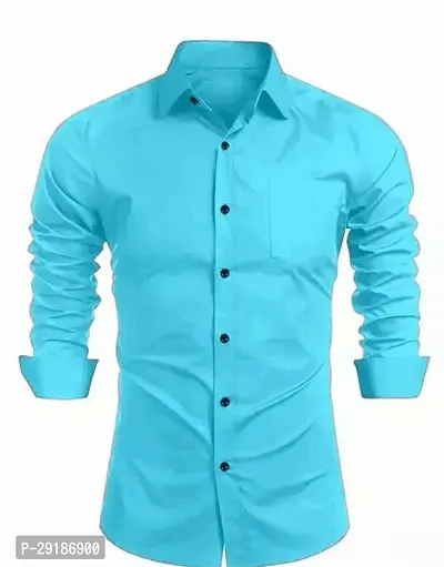 Reliable Blue Cotton Solid Long Sleeves Casual Shirt For Men