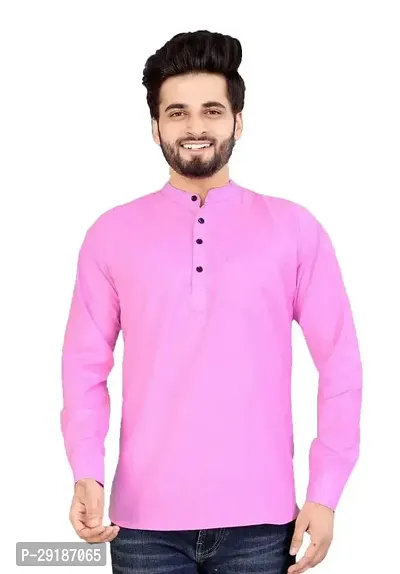 Reliable Pink Cotton Solid Kurta For Men