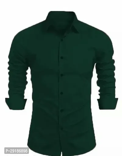 Reliable Green Cotton Solid Long Sleeves Casual Shirt For Men