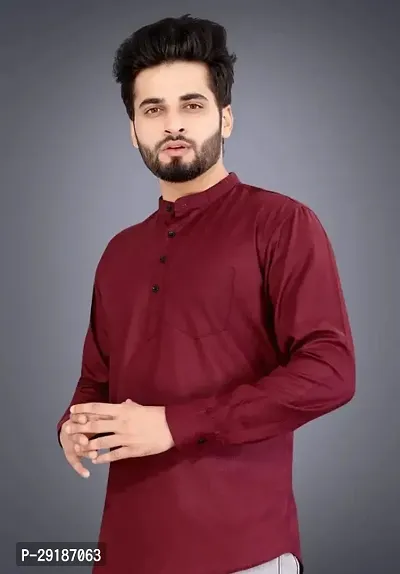 Reliable Maroon Cotton Solid Kurta For Men