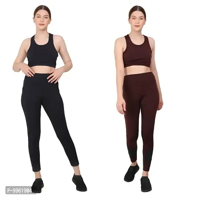 Women Gym Tighty Leggings With Pocket ( Combo_Navy  Maroon )