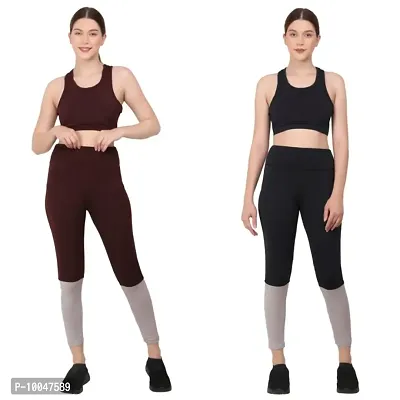 Combo of 2 Ankle Length Yoga Pant Tights For Women-thumb0