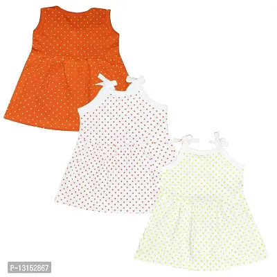 Butunu Polka Dot Printed New Born Baby Kids Girls Infant Cotton Short Frock Dress Set Pack of 3-thumb2