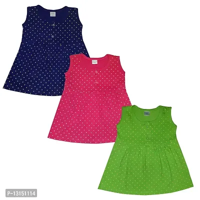 Butunu Polka Dot Printed New Born Baby Kids Girls Infant Cotton Short Frock Dress Set Pack of 3