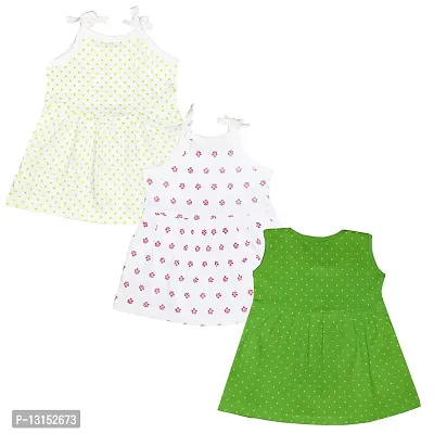 Butunu Polka Dot Printed New Born Baby Kids Girls Infant Cotton Short Frock Dress Set Pack of 3-thumb2