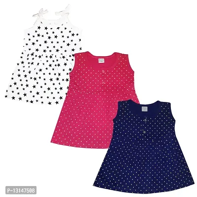 KIDEEZGUILD... Polka Dot Printed New Born Baby Kids Girls Infant Cotton Cut Sleeves Short Frock Dress Set Pack of 3 (3-6, MULTICOLOR3)