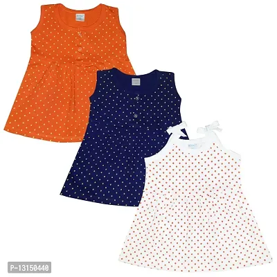KIDEEZGUILD... Polka Dot Printed New Born Baby Kids Girls Infant Cotton Cut Sleeves Short Frock Dress Set Pack of 3 (9-12 Months, MULTICOLOR4)-thumb0