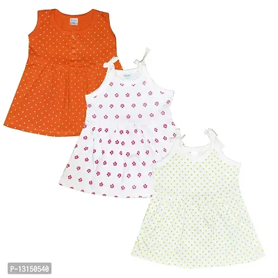Butunu Polka Dot Printed New Born Baby Kids Girls Infant Cotton Short Frock Dress Set Pack of 3-thumb0