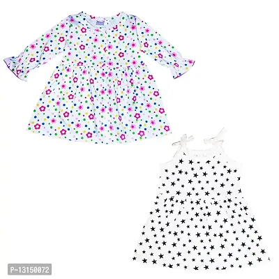 KIDEEZGUILD... Polka Dot Printed New Born Baby Kids Girls Infant Cotton Full Sleeves Sleeveless Short Frock Dress Set Pack of 2 (9-12 Months, COLOR3)