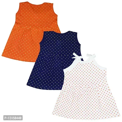 KIDEEZGUILD... Polka Dot Printed New Born Baby Kids Girls Infant Cotton Cut Sleeves Short Frock Dress Set Pack of 3 (9-12 Months, MULTICOLOR4)-thumb2