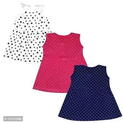 KIDEEZGUILD... Polka Dot Printed New Born Baby Kids Girls Infant Cotton Cut Sleeves Short Frock Dress Set Pack of 3 (3-6, MULTICOLOR3)-thumb2