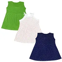 KIDEEZGUILD... Polka Dot Printed New Born Baby Kids Girls Infant Cotton Cut Sleeves Short Frock Dress Set Pack of 3 (6-9 Months, MULTICOLOR2)-thumb1